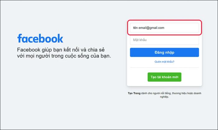 Cách đăng nhập bằng Email đã đăng ký, sửa lỗi Facebook bị từ chối truy cập