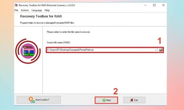 Chọn file cần sửa lỗi và nhấn Next