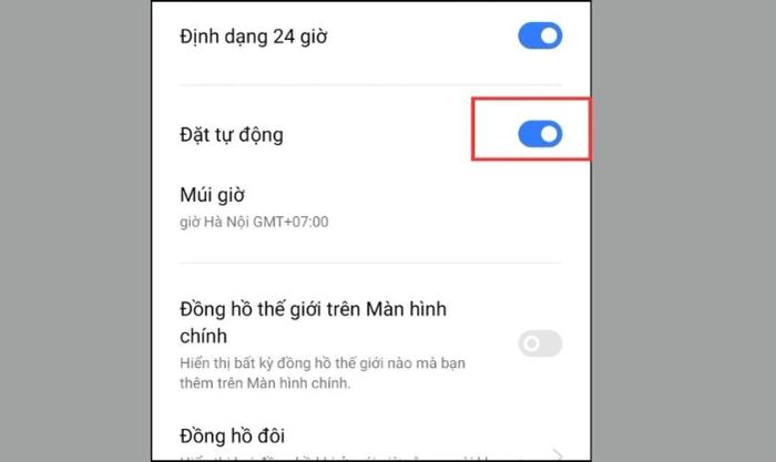 Kích hoạt chế độ tự động để đồng bộ thời gian trên thiết bị