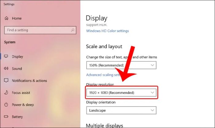 Mở rộng cửa sổ Cài đặt độ phân giải
