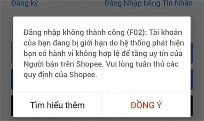 Dấu hiệu của lỗi F02 trên Shopee?