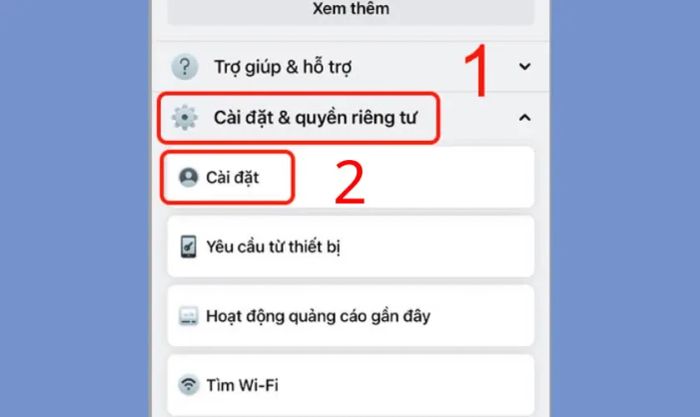 Nhấn chọn Cài đặt & quyền riêng tư vào chọn mục Cài đặt