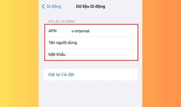 Thiết lập lại thông số của nhà mạng