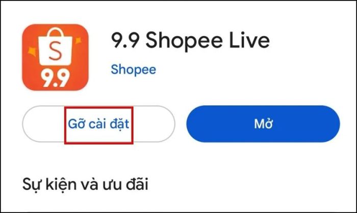 Cài đặt lại ứng dụng Shopee để khắc phục lỗi F02