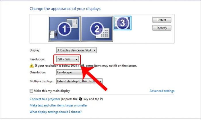Mở cửa sổ Cài đặt độ phân giải màn hình