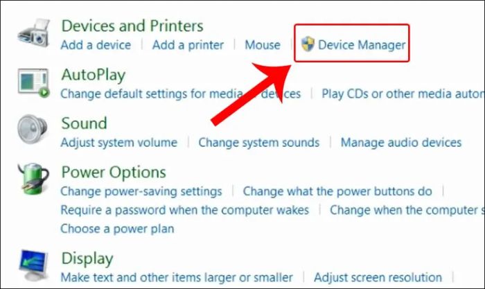 Chọn mục Device Manager
