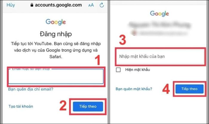 Nhập địa chỉ Gmail và mật khẩu tài khoản Gmail khác