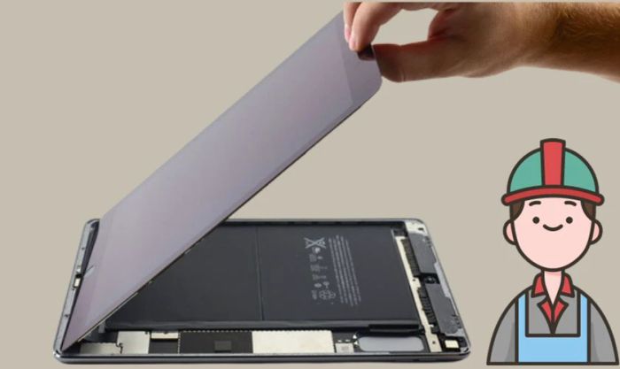 Sửa lỗi màn hình iPad Air 2 bị nhòe màu bằng cách tháo khung để lau màn hình sạch sẽ