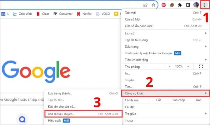 Nhấn vào dấu ba chấm ở góc trên bên phải màn hình và chọn Công cụ khác