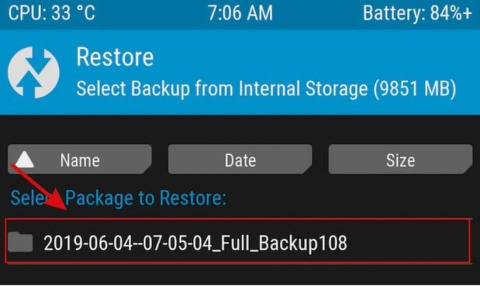 Chọn bản sao lưu muốn phục hồi