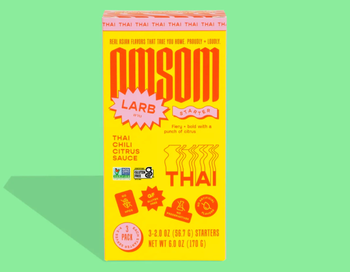 The larb sauce in its original packaging, ready to be used.