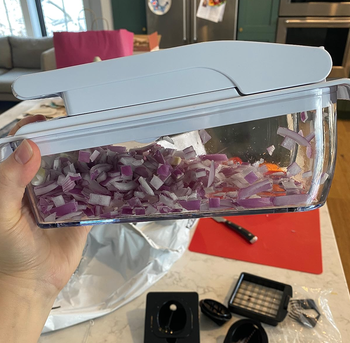 Reviewer’s image showing chopped onions inside the unit.