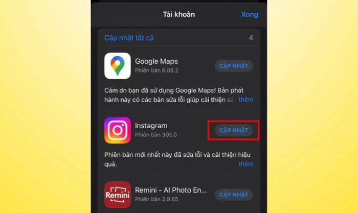 Nhấn Cập nhật và chờ cho đến khi quá trình hoàn tất