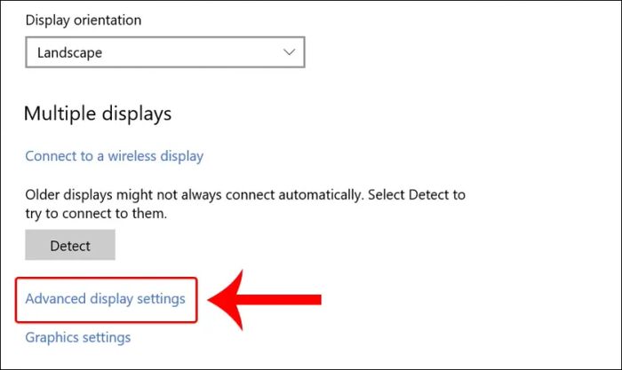 Chọn mục Advanced display settings để tiếp tục