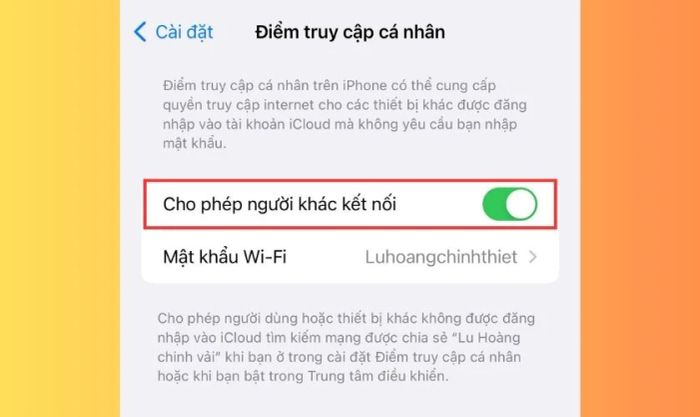 Kích hoạt chế độ Cho phép người khác kết nối