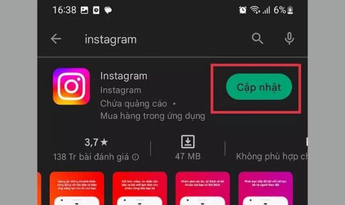 Cập nhật phiên bản Instagram khi gặp lỗi không thể đăng nhập