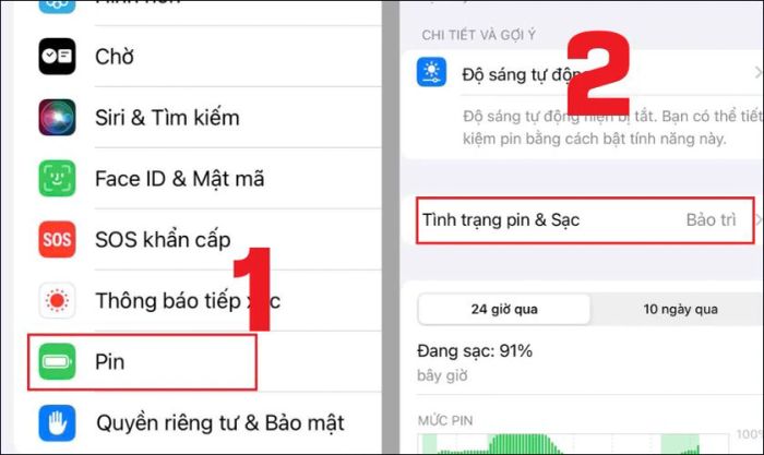 Truy cập vào phần Cài đặt và chọn mục Pin
