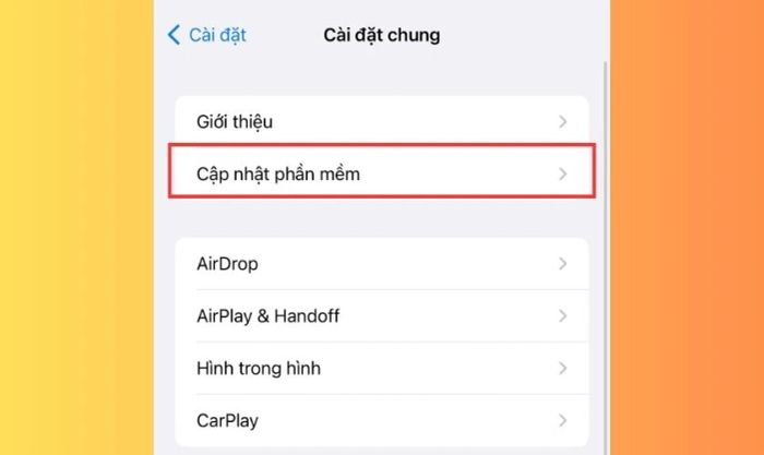 Chọn vào mục Cập nhật phần mềm