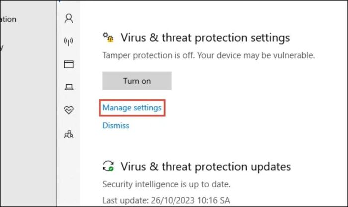 Chọn mục Manage Settings