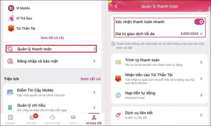 Nâng hạn mức giao dịch trong ngày trên ví MoMo