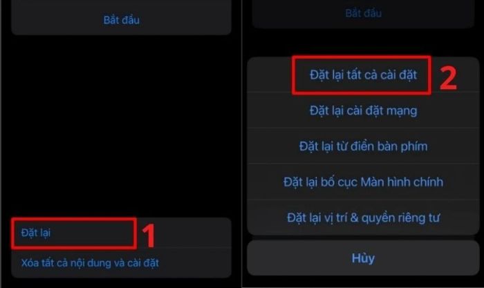 Các bước thực hiện việc đặt lại tất cả cài đặt trên iPhone