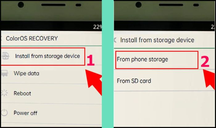 Khắc phục lỗi ColorOS Recovery trên OPPO bằng tùy chọn Install from storage device