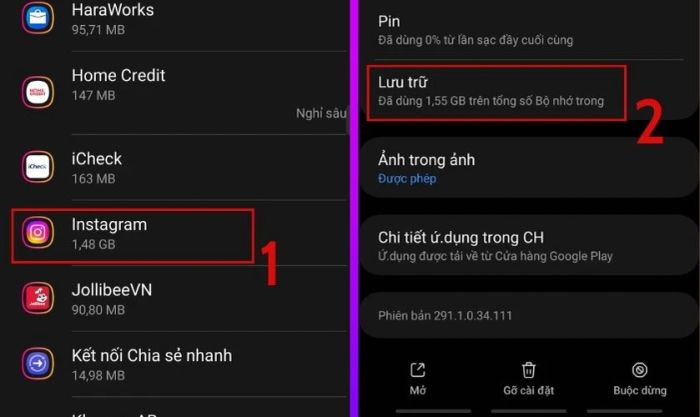 Chọn Instagram và mở mục Lưu trữ