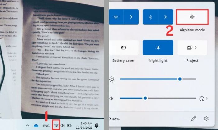 Bật và tắt chế độ máy bay trên máy tính khi Instagram không thể đăng nhập được