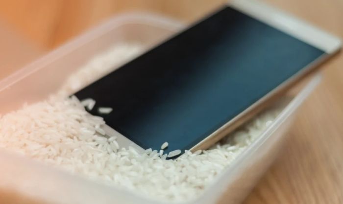 Dùng túi hút ẩm, ủ điện thoại trong thùng gạo