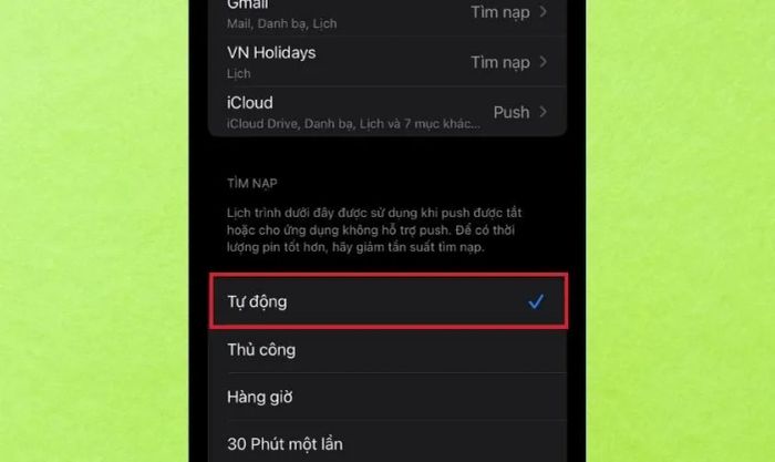 Chọn mục Tự động tại đây.