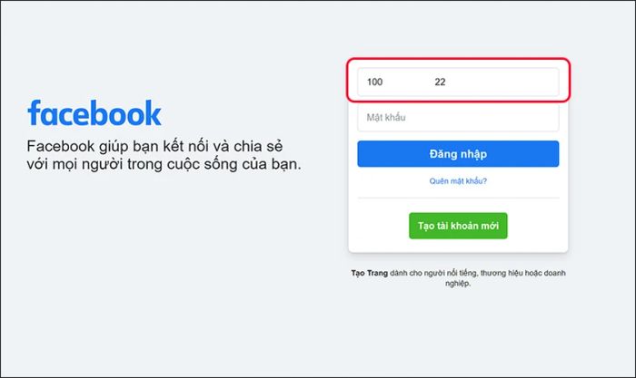 Dán mã ID đã sao chép vào ô tên đăng nhập