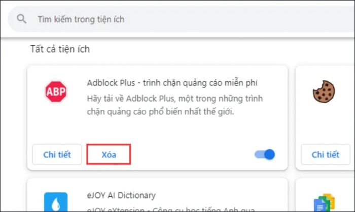 Xóa các tiện ích (Extension) đã cài trên máy tính