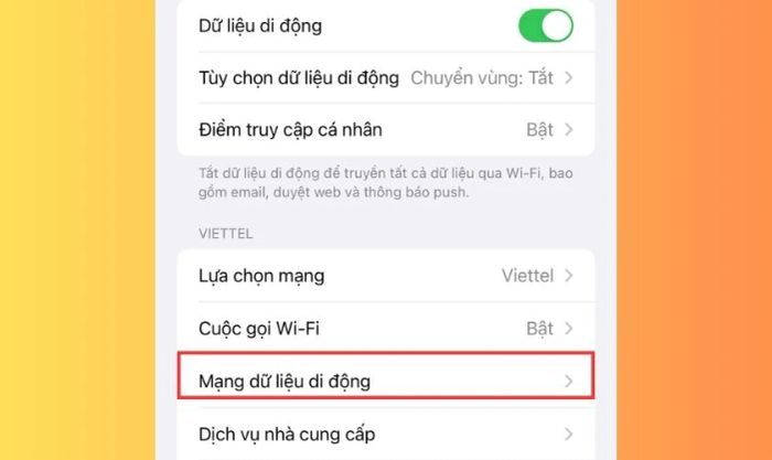 Chọn Dữ liệu di động