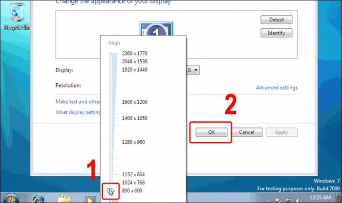 Lựa chọn độ phân giải tương thích với màn hình của bạn