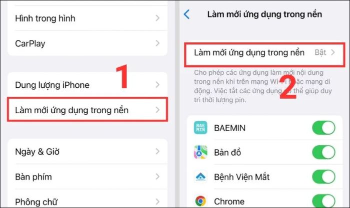 Cách tắt tính năng làm mới ứng dụng trong nền để khắc phục lỗi màn hình trên iPhone 14 Pro Max