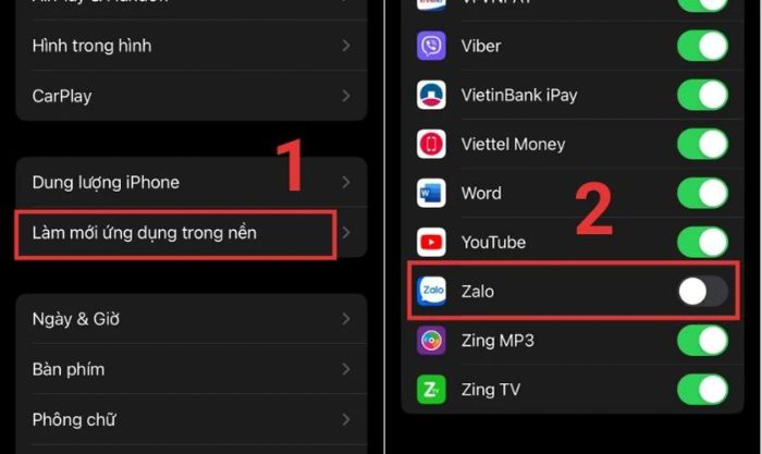kích hoạt làm mới ứng dụng trong nền khi Zalo không thể thực hiện cuộc gọi