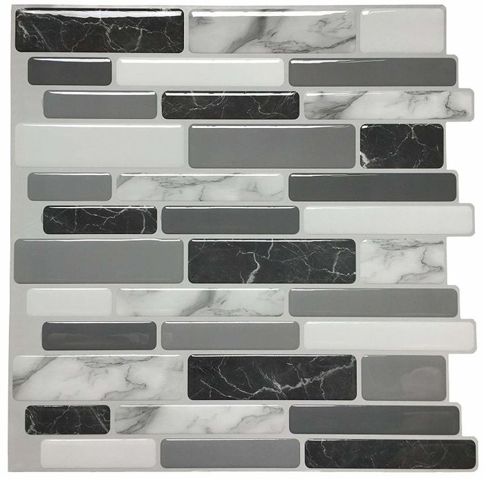 A single sheet of the peel-and-stick backsplash