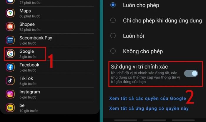 Bật tính năng Sử dụng vị trí chính xác để sửa lỗi GPS không định vị được