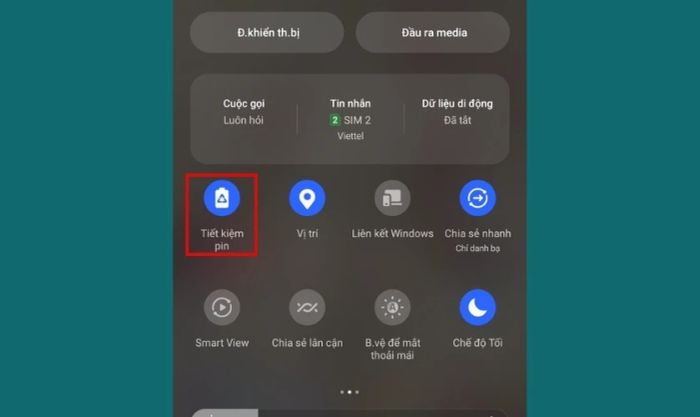 Tắt nhanh chế độ tiết kiệm pin từ bảng điều khiển