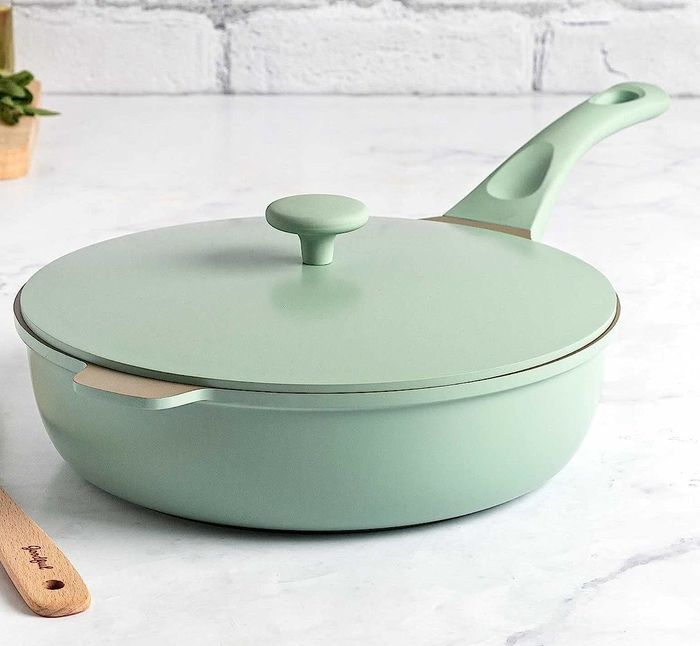 the pan with a lid in a soothing seafoam green shade