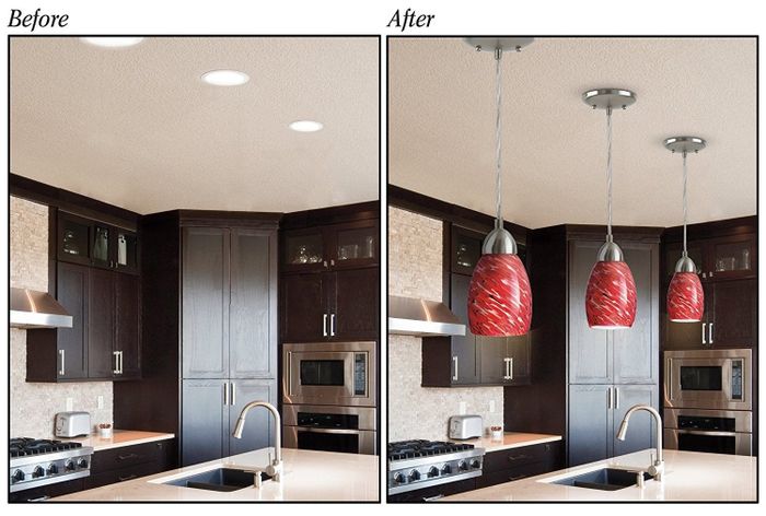 A before-and-after photo showing the transformation made using the conversion kit in a kitchen