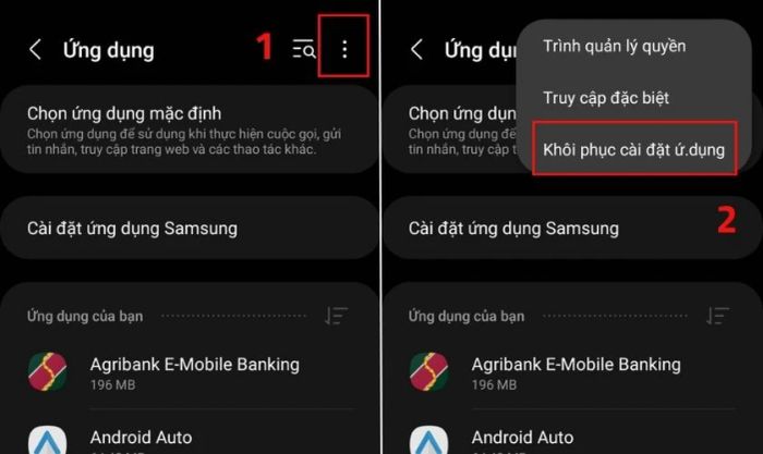 Chọn Khôi phục cài đặt ứng dụng.