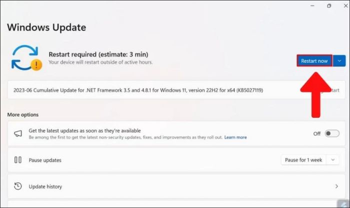 Chọn vào mục Restart lại