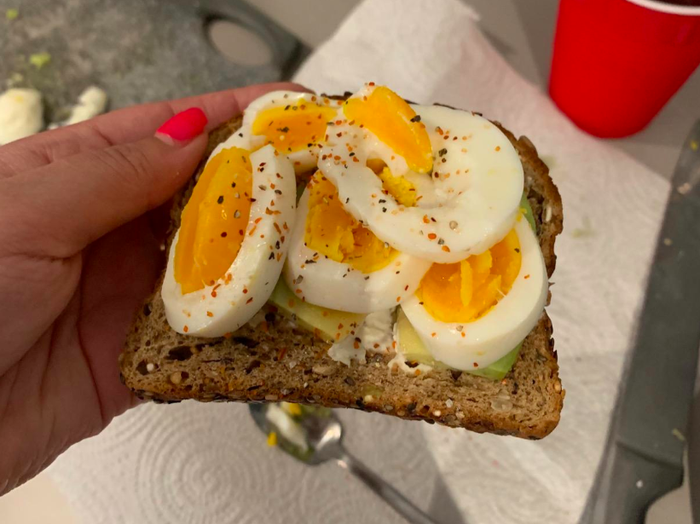Reviewer photo showing six eggs cooked with the rapid egg cooker.