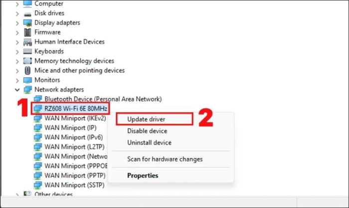 Cập nhật Driver WiFi để sửa lỗi laptop mất kết nối WiFi
