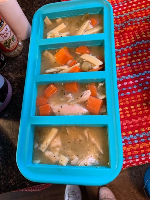 Photo from a reviewer showing their chicken noodle soup in the tray