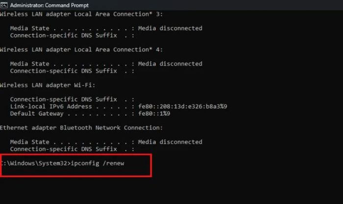 Khôi phục kết nối WiFi trên laptop bằng cách làm mới địa chỉ IP