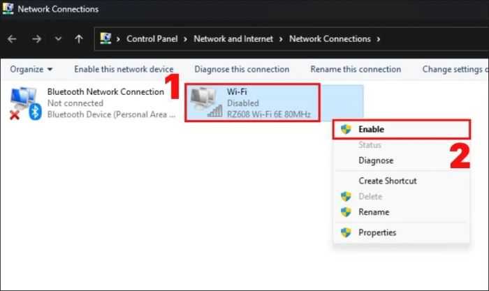 Các bước sửa lỗi laptop mất WiFi bằng Control Panel