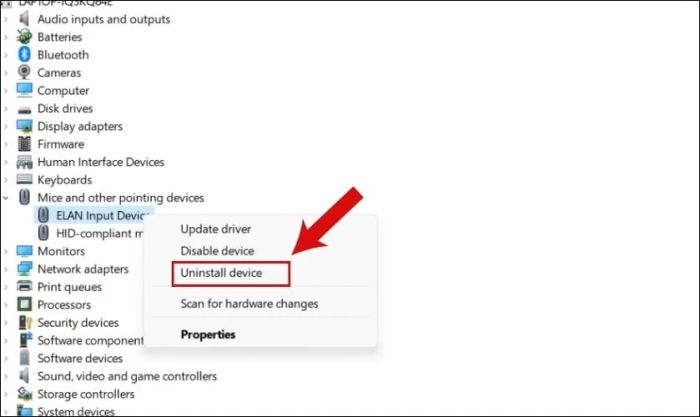 Gỡ cài đặt Driver để khắc phục lỗi chuột laptop không di chuyển được
