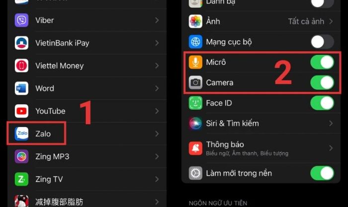 cấp quyền truy cập cho Zalo